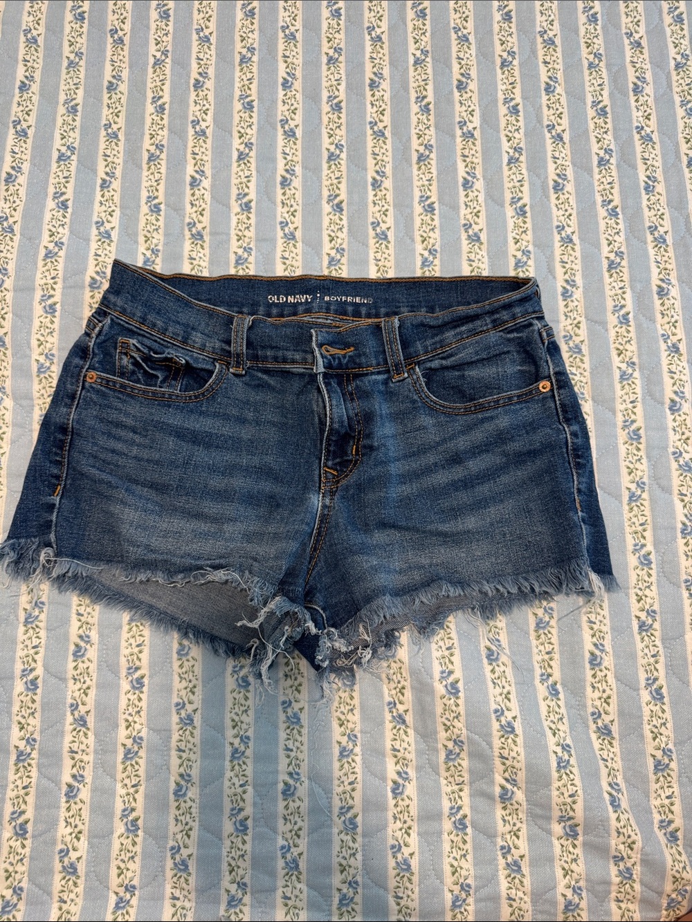 Old Navy Blue Denim Frayed Hem Boyfriend Shorts